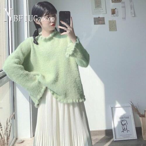 Imitation Mohair Soft Women Sweater Sweet Candy Color Female Sweaters