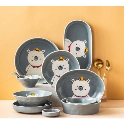 Dinner Plate Set Ceramic Kitchen Plate Tableware Set Food Dishes Rice Salad Noodles Bowl Soup Kitchen Spoon Cook Tool Set