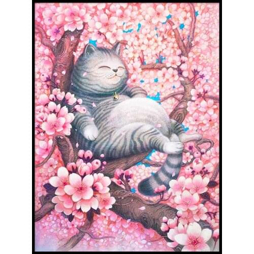 Cross Stitch Kits Beginners Kids DIY Handmade Needlework Set Cross-Stitch Cotton Silk Floss Cat and Flowers