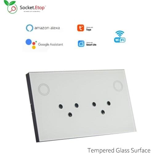 WIFI Pure White Crystal Glass Touchless Panel Wall Socket 250V 15A Israel Type-H Power Outlet For Smart Home Electric Socket