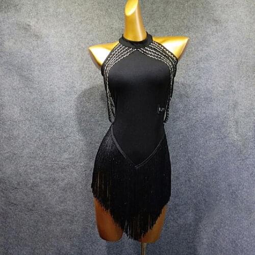 2020 New Sleeveless Stripped Back Tassel Latin Dance Dress Dancing Performance Women Dress Ballroom Samba Tango W297
