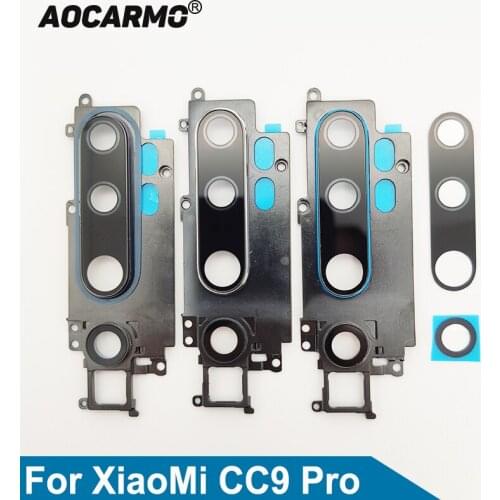 Aocarmo For XiaoMi CC9 Pro Main Camera Lens Ultra Wide-angle Rear Back Camera Lens Glass With Frame Ring Cover Adhesive Sticker