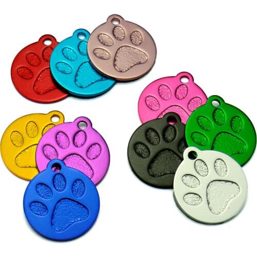 Wholesale 100Pcs 3D Personalized Aluminum Dog Tag Custom Puppy Dog Paw Tags Collar Accessories Engraved Name Paw Tag For Dogs