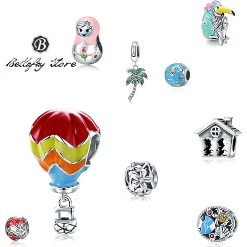 Bellafay Customed Hot Air Balloon Charms Real 925 Sterling Silver Doll Beads Fits Original Bracelet Bangles Girls DIY Jewelry