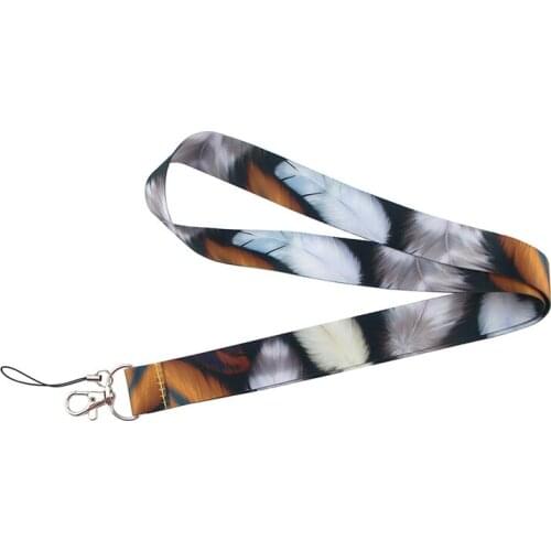 Leaf Leaves Feather Texture Lanyard Keys Phone Holder Funny Neck Strap With Keyring ID Card DIY Animal webbings ribbons Hang