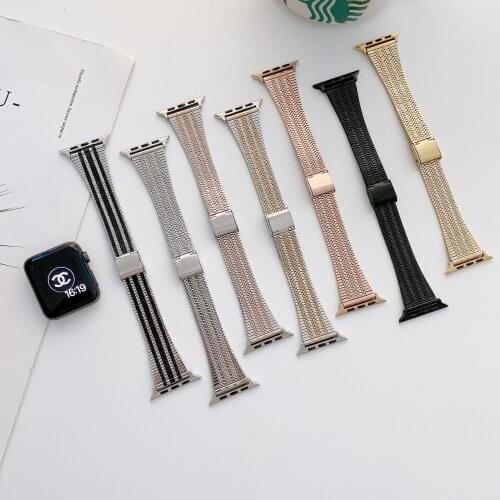 Bracelet Stainless Steel Belt 304 Buckle Slim Watch Strap for Apple Watch SE Series 6 5 4 Band 44mm 40mm 42mm 38mm Wristband