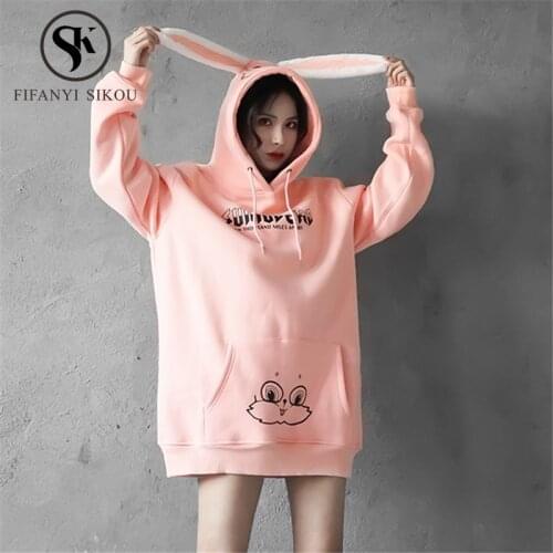 Autumn Winter Women Hoodies Thick Warm Sweatshirt Cute Rabbit Pullover Women Hoodie Tops Fashion Couples Hooded Sweatshirts