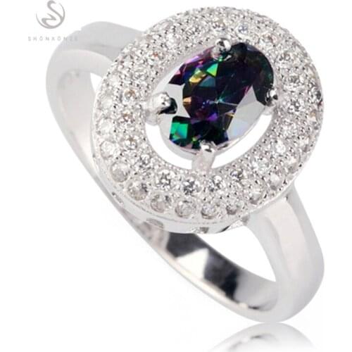 SHUNXUNZE Rave reviews Luxury Wedding rings Jewelry for women best sell Rainbow Cubic Zirconia Rhodium Plated R3256 size 6 7 8 9