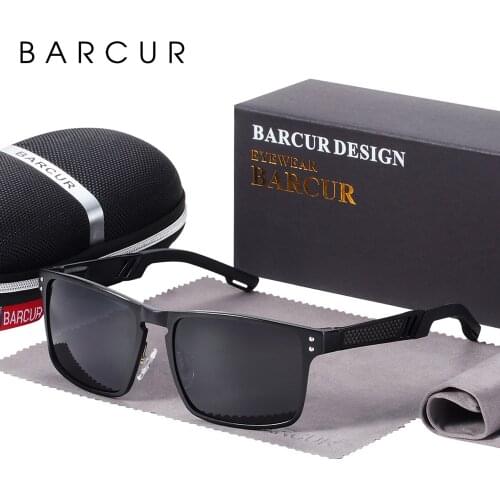 BARCUR Vintage Aluminium Magnesium Square Sunglasses Men Polarized Shades Women Sun Glasses For Men Sport Eyewear Oculos De Sol