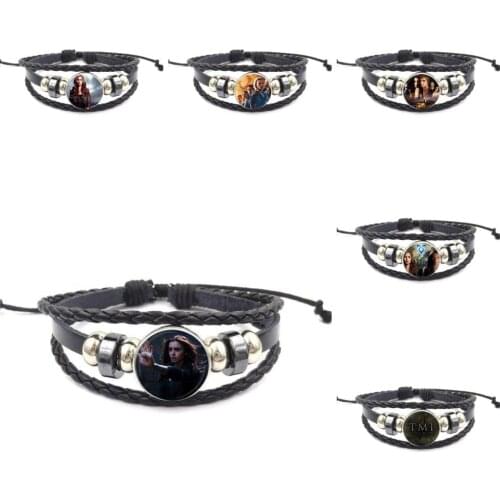 EJ Glaze Harajuku Style Jewelry With Glass Cabochon Black Leather Bracelet Bangle For Women Kids Gift City of Bones