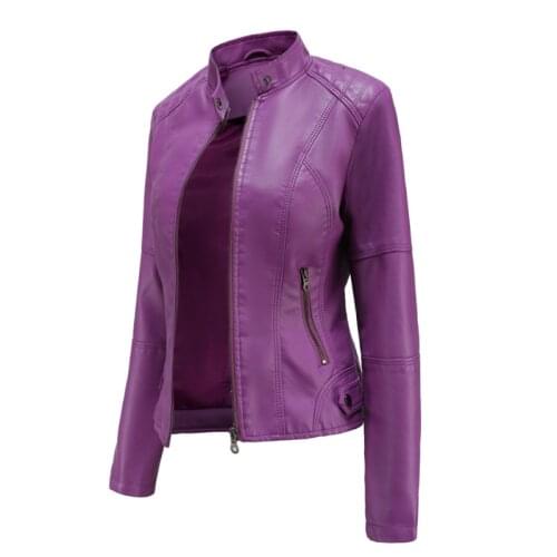 Trendy 2021 Faux Pu Leather Jackets Women Spring Autumn Outerwear Pocket Zipper Coat Slim Fitted Jacket Red Black Femme Clothing