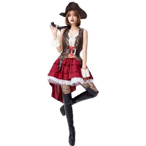Adult Female Halloween Cosplay Costume Somali Female Pirate Split Vest Vest Pleated Tuxedo Skirt