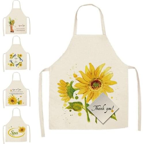 Sunflower Pattern Kitchen Apron for Woman Sleeveless Polyester Aprons Bibs Household Cleaning Pinafore Home Cooking Baking Bibs