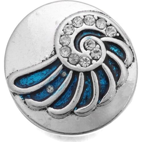 10pcs/lot Blue Colors 18MM Snap Button Jewelry Crystal Conch Snap Buttons Fit Snap Bracelet Bangle for Women Accessory