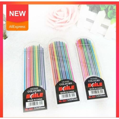 12 Pieces / Box 2 Mm 12 Color Length Mechanical Pencil Supplies Sketch Refill School Pen Lead Office Art Drawing Gel Color M7W9