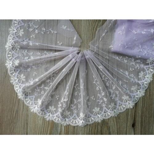 17Yards Light Purple Floral Embroidery Lace Trim Tulle Mesh Fabric For Lingerie Underwear Bra Dolls Wedding Dress Decor DIY