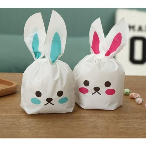 50pcs 13.5x22x6cm Cute Rabbit Ear Plastic bag Cookie Bags Gift Bags For Candy Biscuits Snack Baking Package Birthday Decor 66