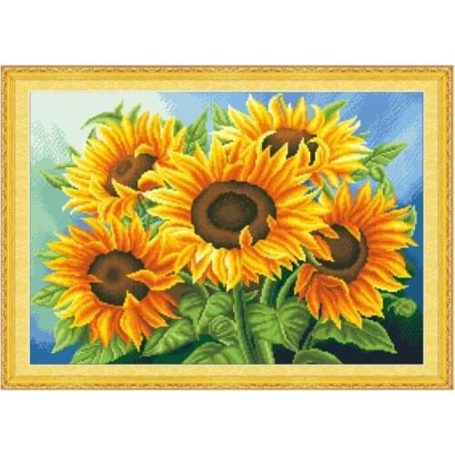 65x50cm Needlework,Printed Sunflowers Series Set For Embroidery kit Full Cross-Stitching Silk DIY Cross stitch Kit