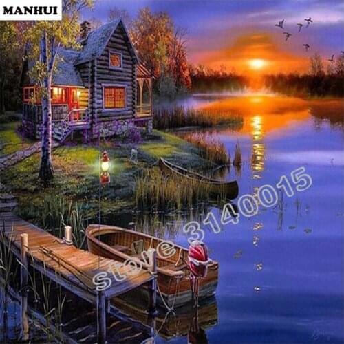 Diamont Painting Scenic hut DIY Diamond Painting Flower Mosaic Embroidery Cross Stitch Needlework Kit Home Decor BCD049