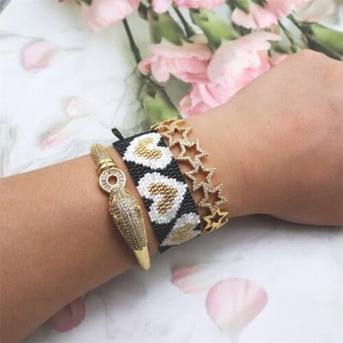 ZHONGVI Gold Star Open Cuff Bangles Bracelets For Women Fashion Miyuki Evil Eye Chain Bangle Cubic Zirconia Luxury Jewelry Gifts