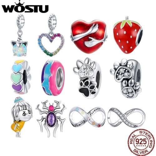 WOSTU Authentic 925 Sterling Silver Embrace Heart Shape Beads Charms Pendant Fit Bracelets Women DIY Fine Jewelry Gift Making