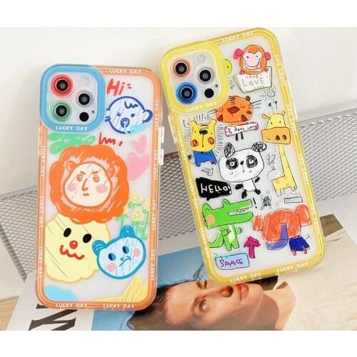 Cute 3D Cartoon Painting Pattern Animal Phone Case For iphone 11 12 Pro Max SE 2020 7 8 Plus 11Pro XS Max X XR Lovely Soft Cover