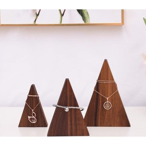Black Walnut Chain Pendant Necklace Bracelets Display Stand Solid Wood Triangle Jewellery Display Rack