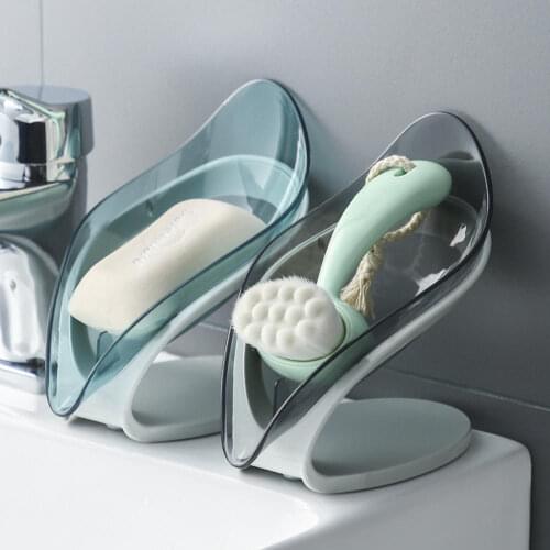 Drain Soap Holder Box Bathroom Shower Soap Storage Box Tray Rack Bathroom Accessories Drainage Plastic Box Ledge Leaf Shape