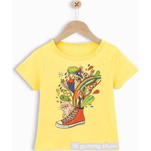 Newly childrens tshirt funny shoes and bicycle cartoon print boy t-shirt fashion hip hop high quality boys t shirt yellow tops
