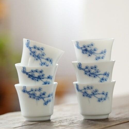 Jade Mud Ceramic Whiteware Hand-Painted Vintage Teacup Kung Fu Tea Cup Ceramic Single Cup Office Master Cup Small Ceramic Cups