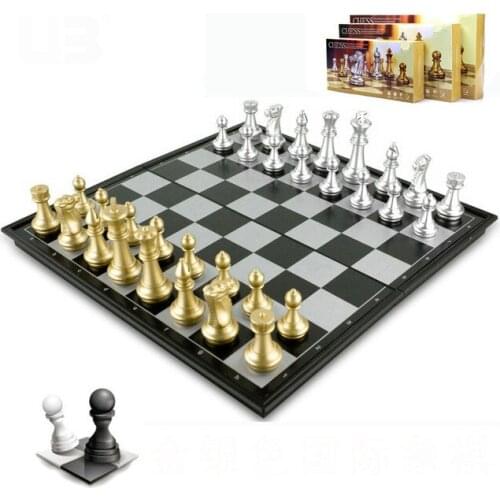 Hot Sale Chess Game Silver Gold Pieces Folding Magnetic Foldable Board Contemporary Set Fun Family Board Games Gifts Christmas