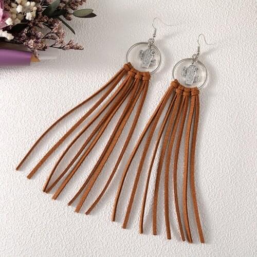 Leather Tassel Earrings Jewelry Embossed Unique Geometric Textured Simple Retro Bohemian Microfiber Statement Earrings