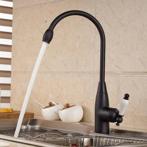 Black Oil Rubbed Brass Single Handle Swivel Spout Kitchen Sink Faucet Cold & Hot Mixer Tap ahg025
