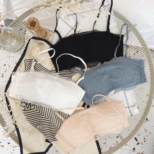 Strapless Gathered Non-Slip Tube Top Sexy Lace Rimless Small Chest Underwear