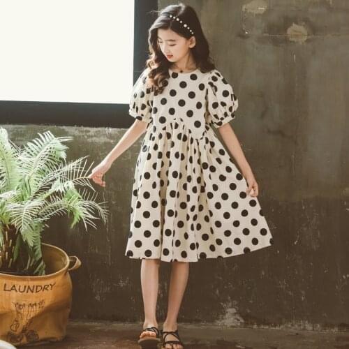 Summer Girls Dress Elegant Cotton 2021 Kids Dresses for Girl Children Clothing Dot Princess Dress 6 8 10 12 14 16 Years