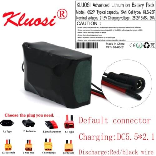 KLUOSI 6S2P 24V 5Ah 21.6V 450W 25.2V Lithium Battery Pack for Electric Bicycle Ebike Scooter Wheelchair Cropper Etc with 25A BMS
