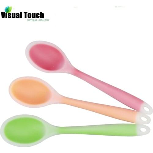 Visual Touch 1PC Silicone Long-handled Rice Soup Spoon Solid Multi Color Ladle Scoop Flatware Kitchen Ladle Tableware Tools