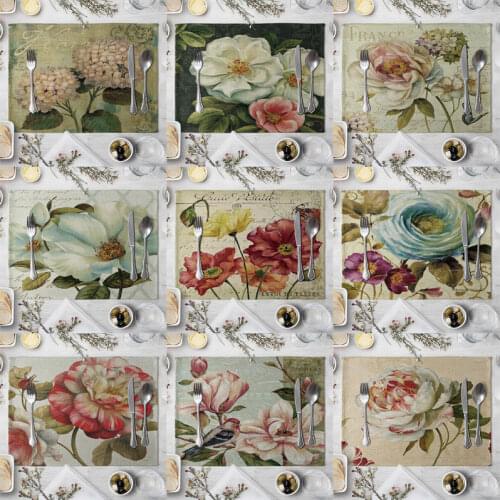 Fashion Print Rectangle Cotton Linen Western Style Table Pad Cut Mats Placemat for Dinner Kitchen Table 40x30cm