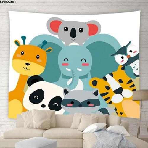 Cartoon Panda Tapestry Fun Elephant Tiger Animal Hippie Background Wall Hanging Cloth Child Bedroom Tapestries Home Decor Gift