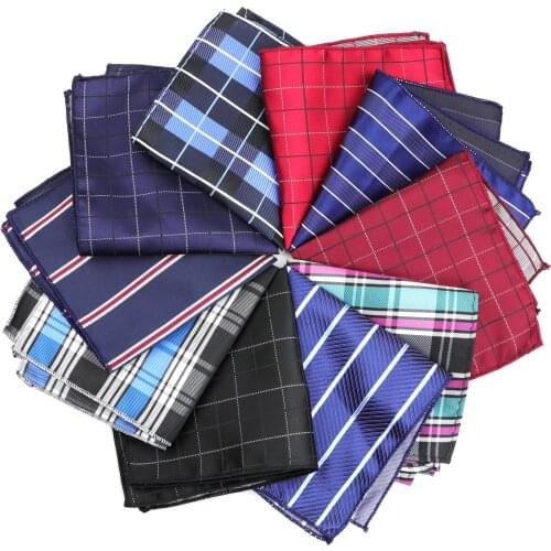 Mens Handkerchief Plaid Striped Printed Hankies Polyester Hanky Business Pocket Square Chest Towel 23*23CM
