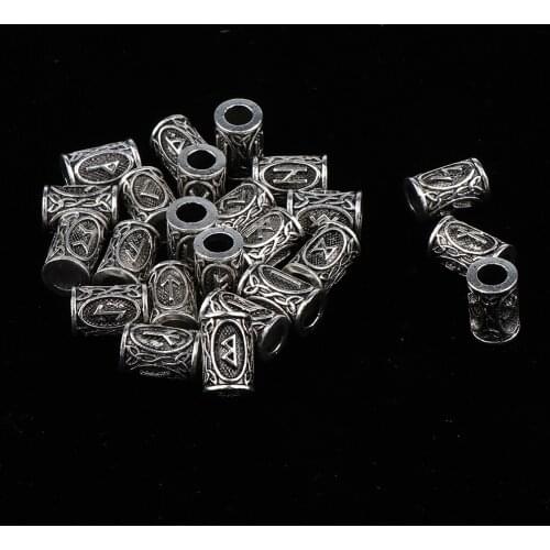 Set of 24 Silver Dreadlocks Beads Letters Hair Beard Pendants DIY Bracelet Jewelry Pendants