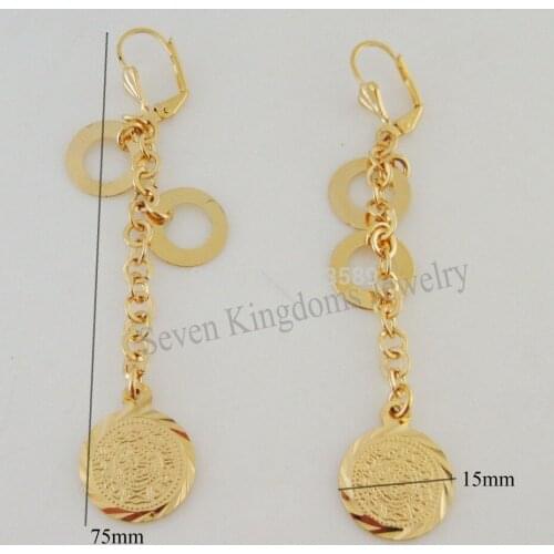 /MIN ORDER 10$ CAN MIX DESIGN/NEW MUSLIM ISLAMIC MONEY SIGN DANGLER - YELLOW GOLD OVERLAY GP DANGLE 3" EARRING/GREAT GIFT