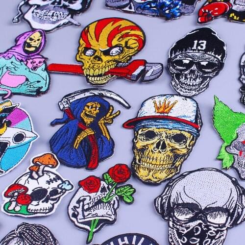 Punk Skull Rock Patch Iron On Patches On Clothes Biker Patch For Jackets DIY Jeans Vest Jacket Back Parches Embroidery Patches