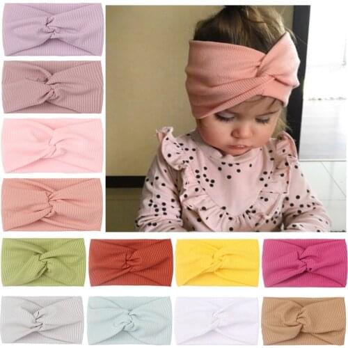 50pc/lot Spring Summer Solid Color Baby Ribbed Headband Girls Twisted Knotted Soft Elastic Baby Girl Headbands Hair Accessories