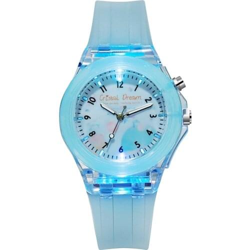 Simple Luminous Flashing Lights Childrens Watch Fashionable New Style Girls Boy Silicone Strap Lastic Case Student Quartz Watch