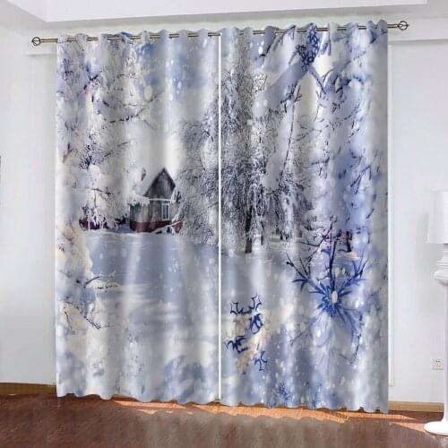 Luxury Blackout 3D Window Curtain For Living Room winter snow curtains Thick shading soundproof windproof curtain