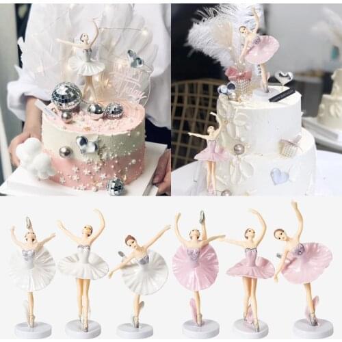 Happy Birthday White Elegant Ballet Girls Decoration Cake Topper Wedding Bride and Groom for Baking Party Supplies Love Gifts