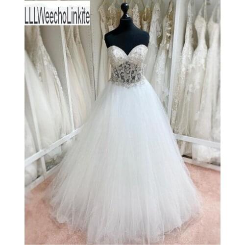 White Lace Beading Tulle Princess A-Line Wedding Dresses Floor-Length Sweetheart Sleeveless Bridal Gowns Custom Made