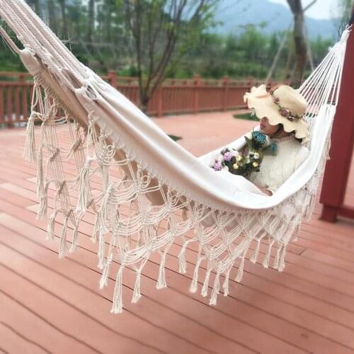 Bohemian Style Outdoor Garden Tassel Canvas Swing Hanging Double Hammock Chair Canvas Swing Hanging Double Hammock Chair Canvas