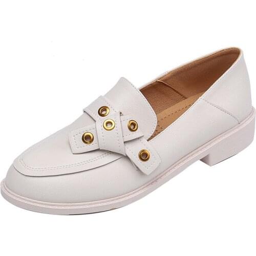 Spring Flats Women Shoes Loafers Patent Leather Low Heels Hook & Loop Footwear Female Pointed Toe Thick Heel Shoes Women